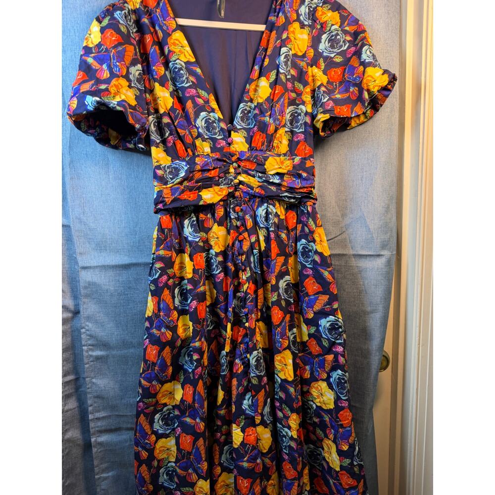 Anthropologie Floral Midi Dress M Puff Sleeve Cottagecore Romantic Boho - Picture 3 of 8
